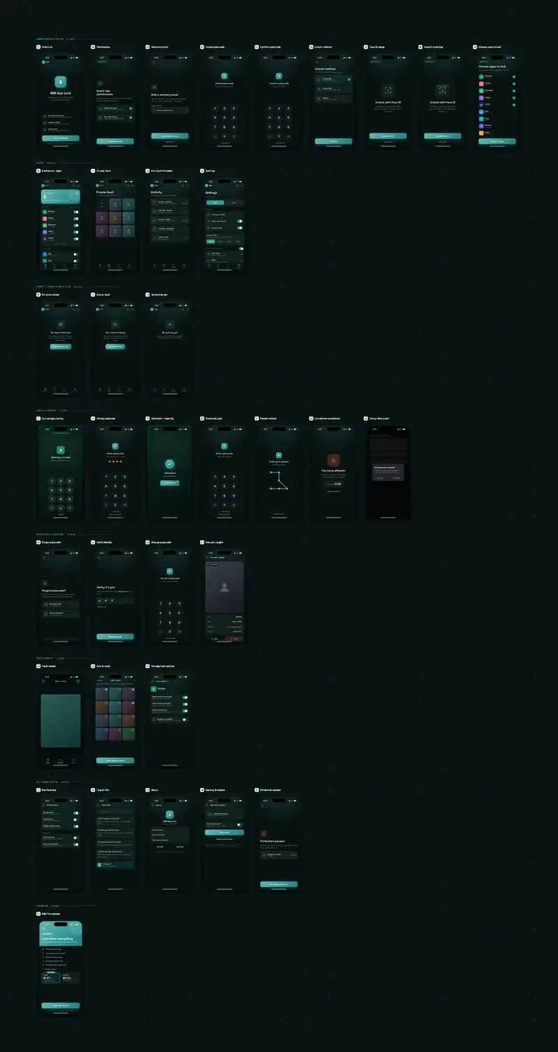 NIM App Lock — App UI/UX — ui/ux design for NEXINFINITY META