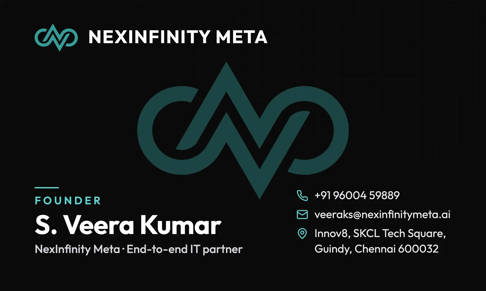 Business card, black colourway — front (founder)